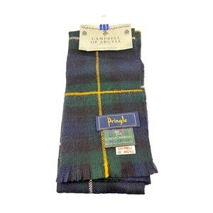 Vtg Pringle Loch Carron Scottish New Wool Scarf Tartan Plaid Blue Green Campbell